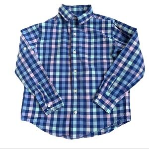 Janie & Jack Boy’s Plaid Button Down Blue Multicolor Dress Shirt Sz 6